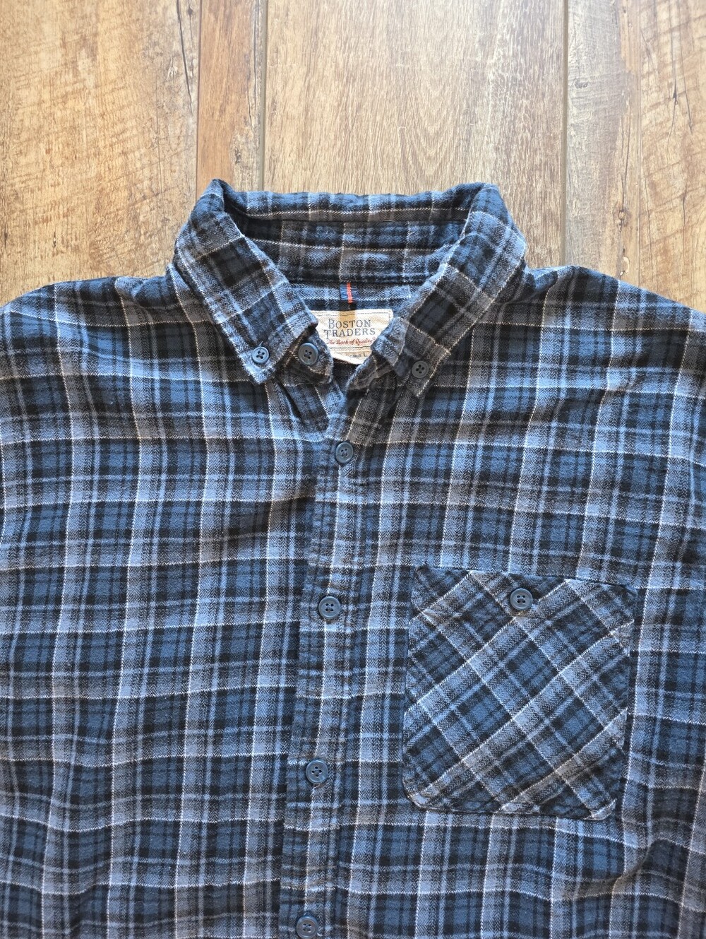 Boston Traders - Plaid Flannel Shirt - L - Slate Blue Navy